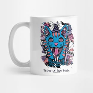 Techno cat from Berlin - Catsondrugs.com - rave, edm, festival, techno, trippy, music, 90s rave, psychedelic, party, trance, rave music, rave krispies, rave flyer Mug